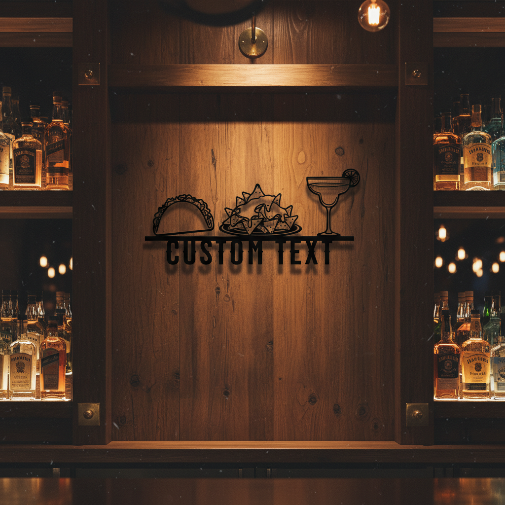 Personalisiertes mexikanisches Restaurant Schild mit Tacos, Nachos und Margarita – Bild 6