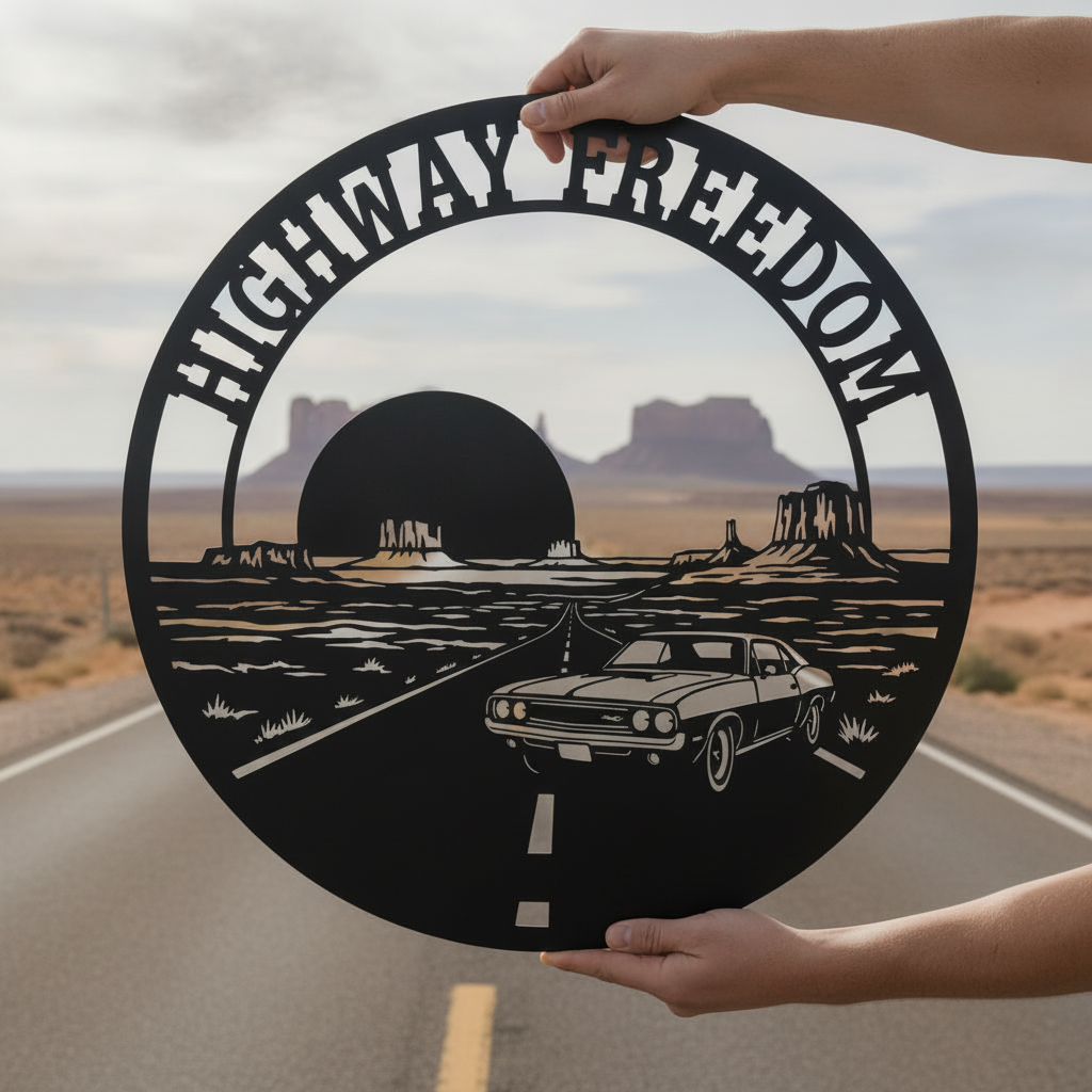 Highway Freedom Muscle Car Route 66 Metallschild rund – Bild 3