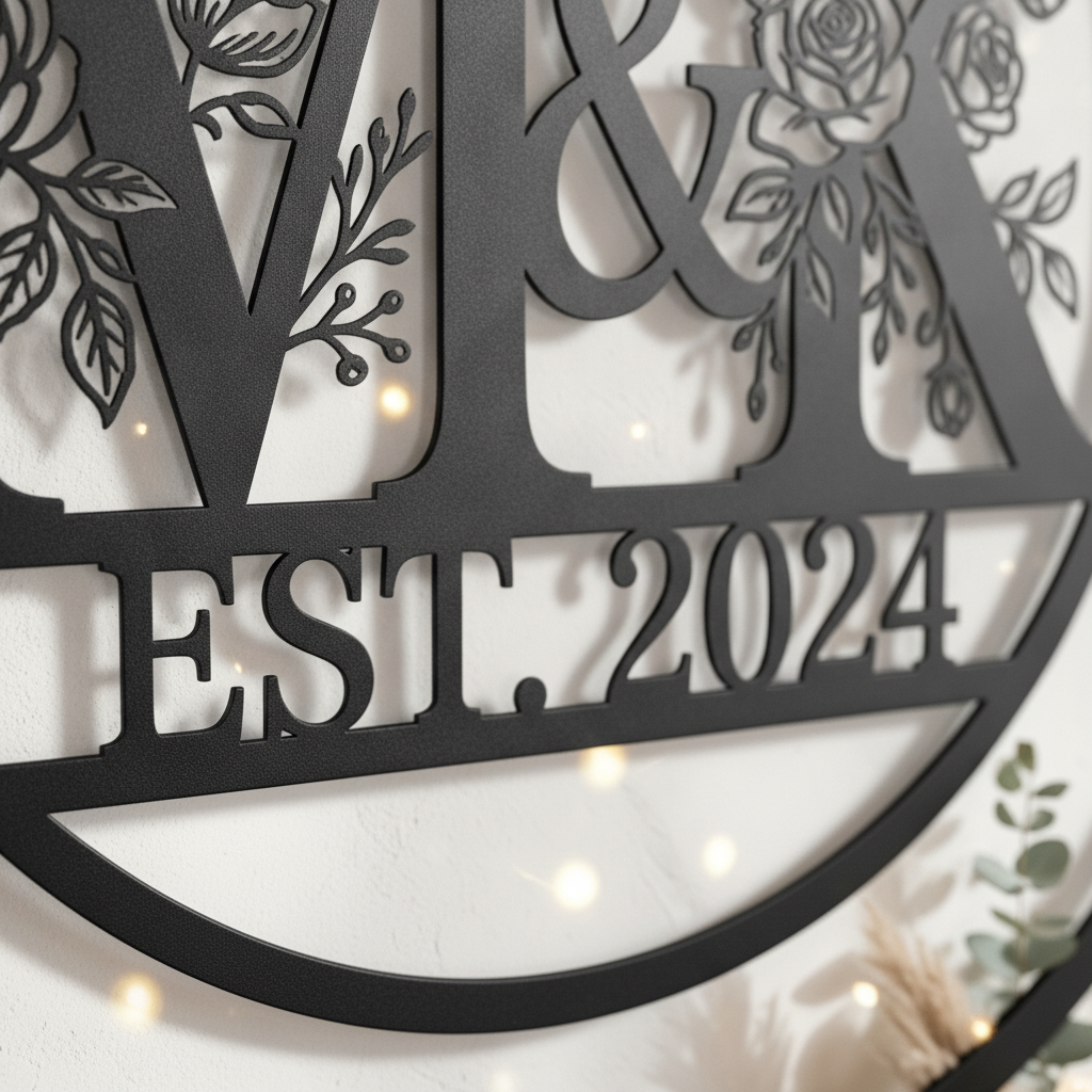 Personalisiertes Hochzeitsschild Forever Begins Today mit Monogramm, Namen und Datum – Bild 7
