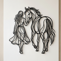 Frau mit Pferd als elegante Silhouette, Wanddeko aus schwarzem Stahl