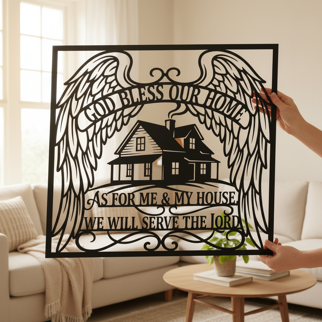 Personalized God Bless Our Home family name metal sign in black steel – image 8