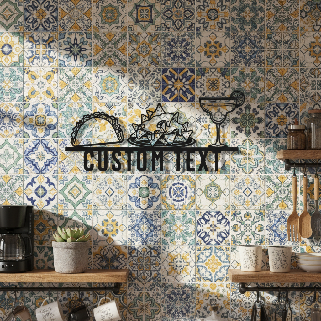 Personalisiertes mexikanisches Restaurant Schild mit Tacos, Nachos und Margarita – Bild 4