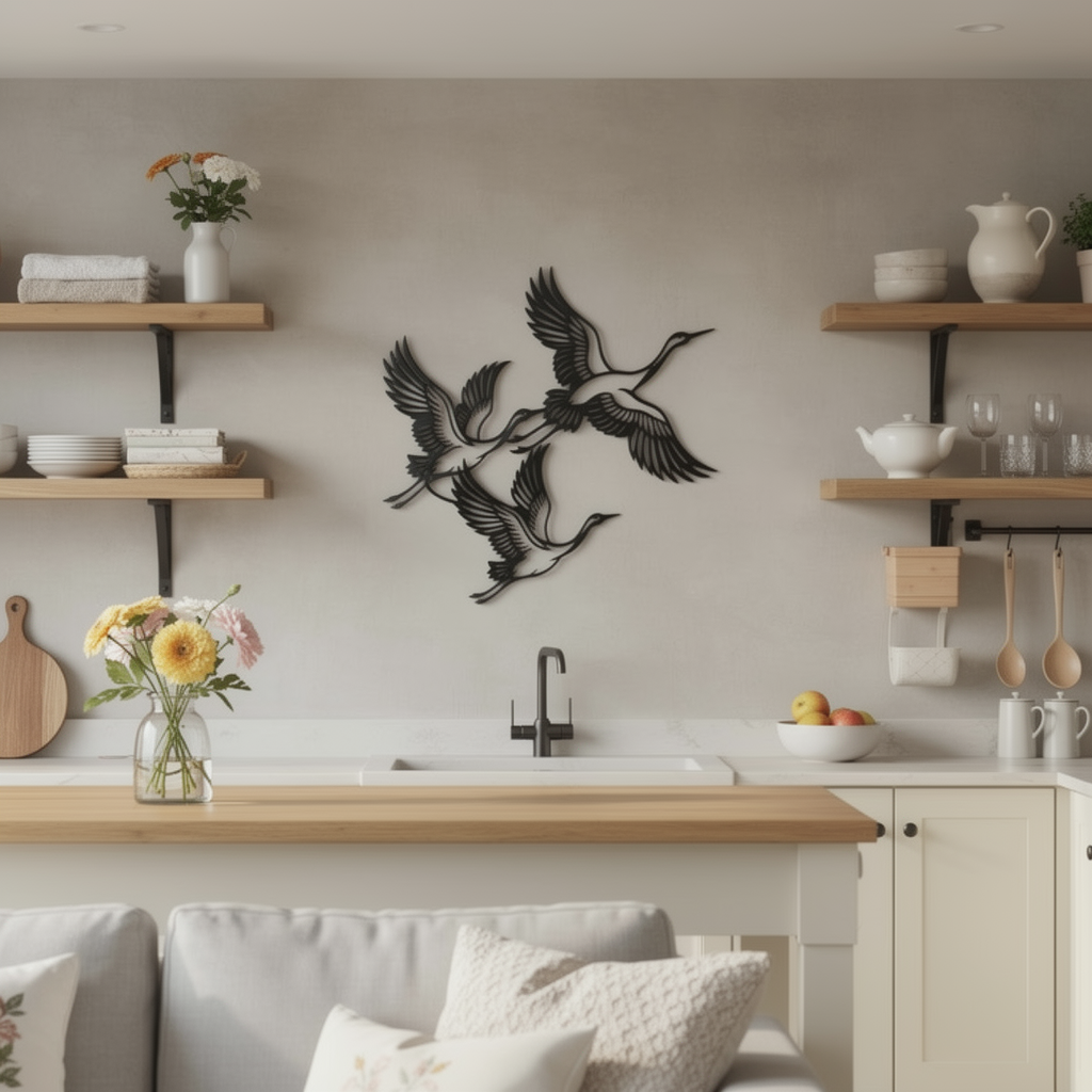 Fliegende Kraniche Vogelschwarm Metall Wanddeko – Bild 9