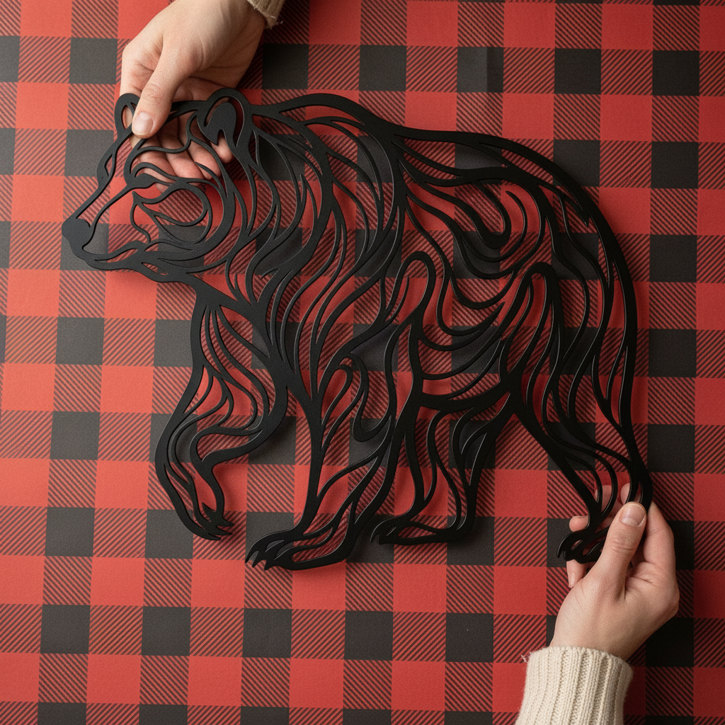Personalisiertes Grizzlybär Metallschild als Silhouette mit Namen aus schwarzem Stahl – Bild 2