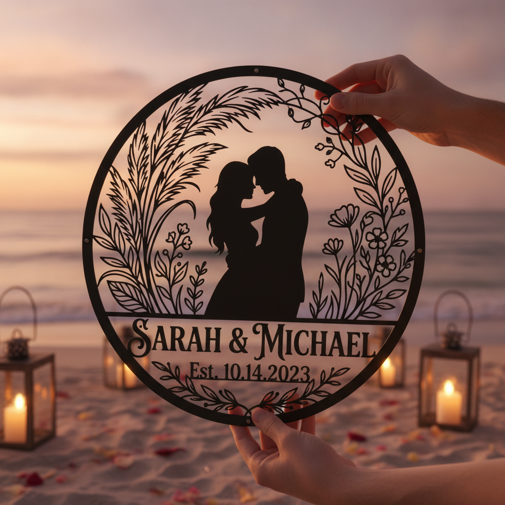 Personalisiertes Hochzeitspaar Metallschild Just Married mit Namen und Datum – Bild 9