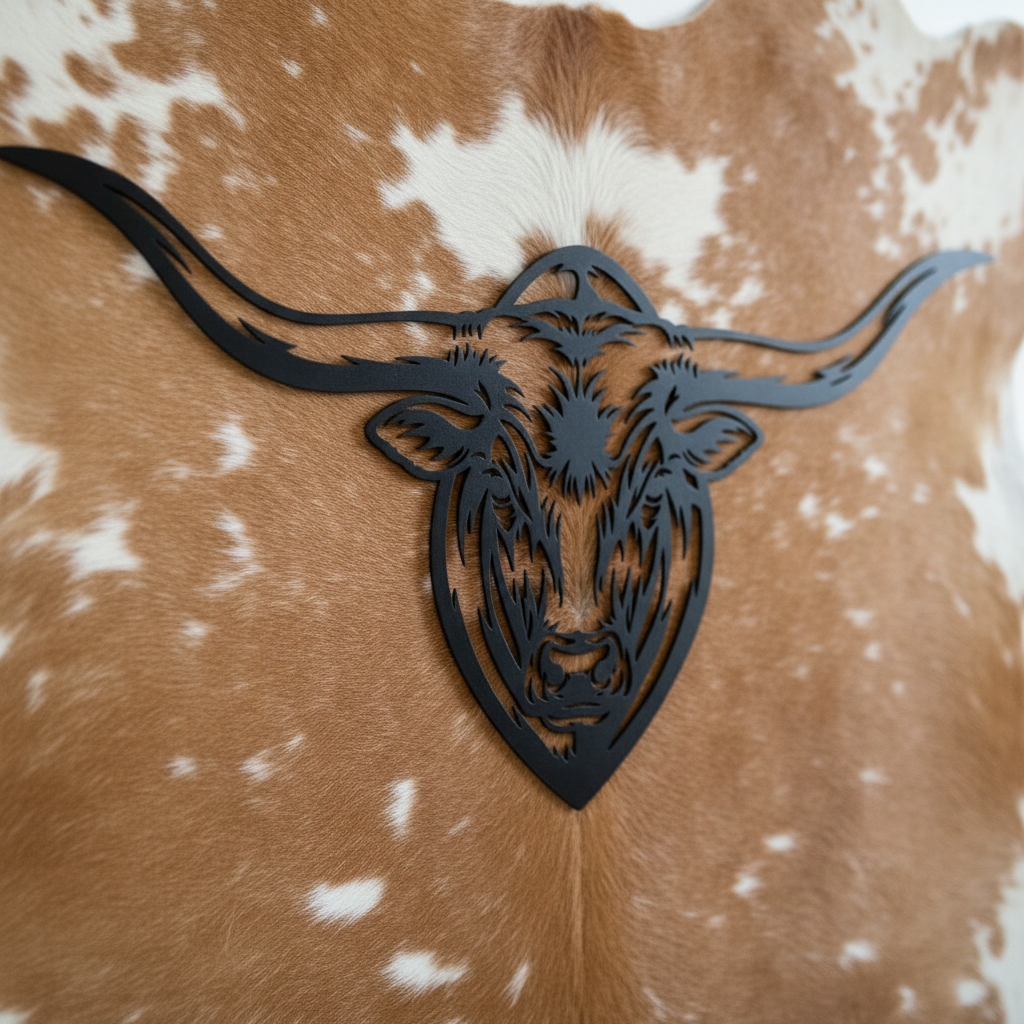 Longhorn Stierkopf Wanddeko mit ausladenden Hörnern aus schwarzem Stahl – Bild 2