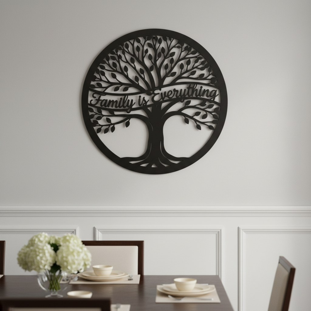 Round tree of life metal sign with Family is Everything in black steel – image 9