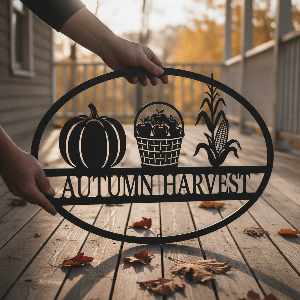 Autumn Harvest Kürbis Metallschild oval – Bild 3