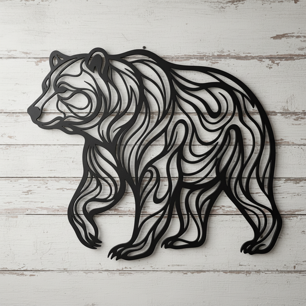 Personalisiertes Grizzlybär Metallschild als Silhouette mit Namen aus schwarzem Stahl – Bild 8