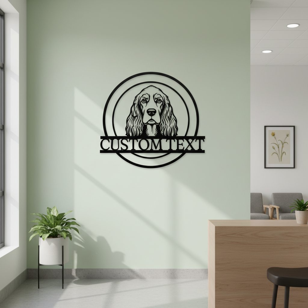 Personalized Cocker Spaniel metal sign with dog name in black steel – image 10