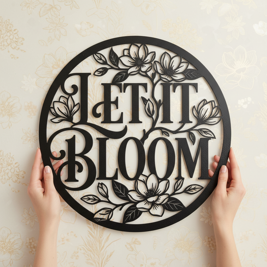 Personalisiertes rundes Gartenschild Let it Bloom mit Blumenkranz und Namen – Bild 8