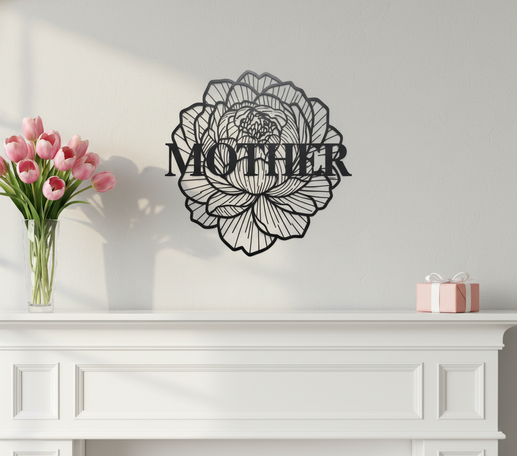 Personalisiertes Mama Metallschild mit Blumen und Namen aus schwarzem Stahl – Bild 7