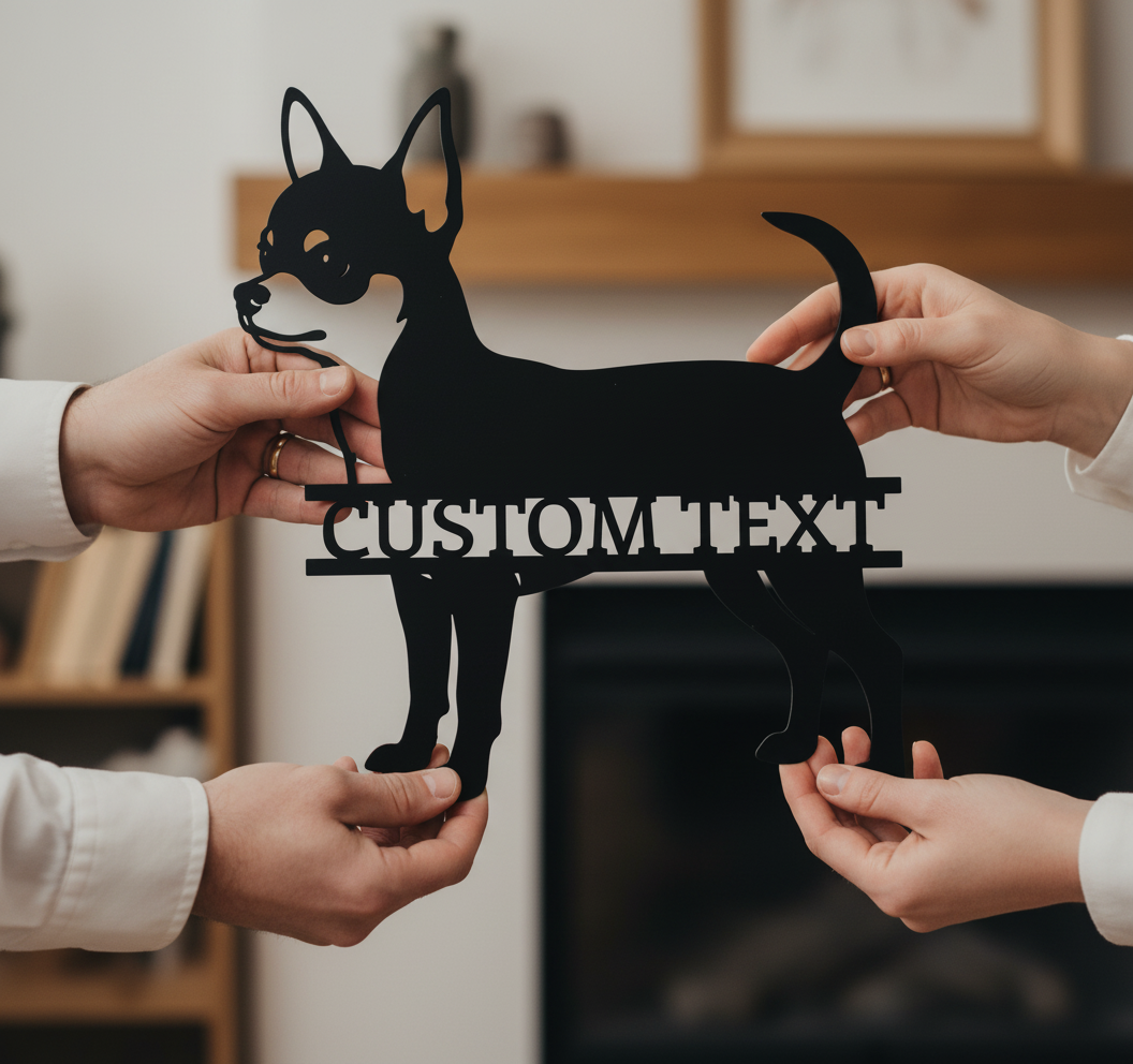 Personalized Chihuahua metal sign with dog name in black steel – image 5