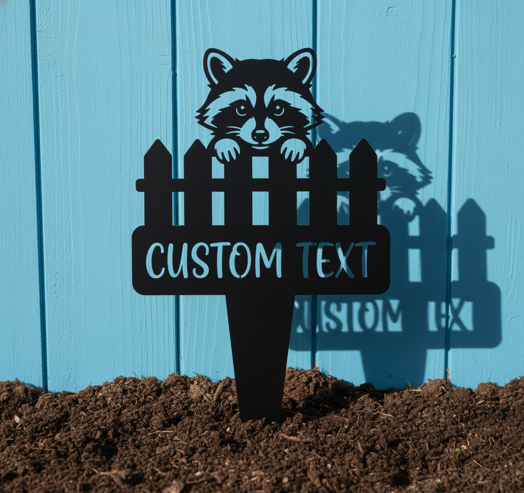 Personalisierter Gartenstecker Waschbär mit Namen aus schwarzem Stahl – Bild 9