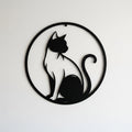 Round cat profile silhouette metal wall art in black steel
