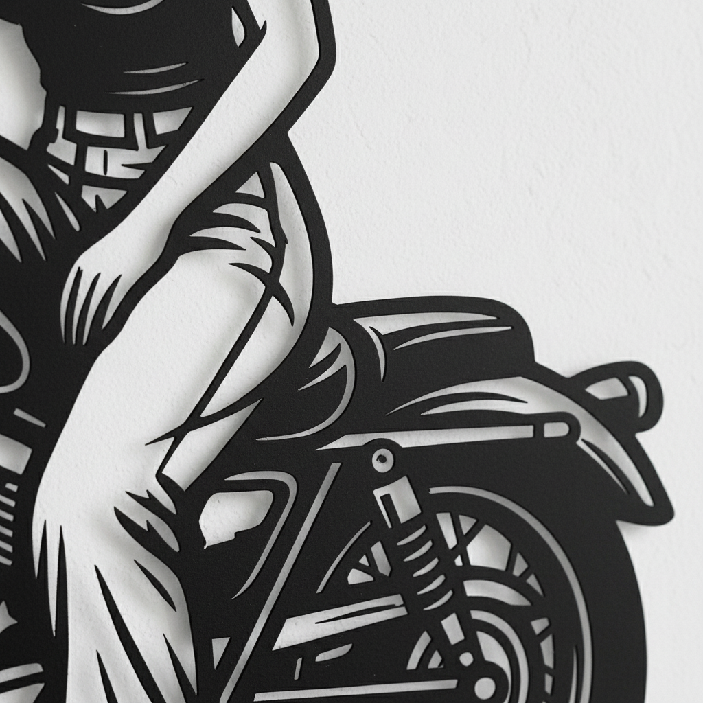 Bikerin auf Motorrad Metallschild