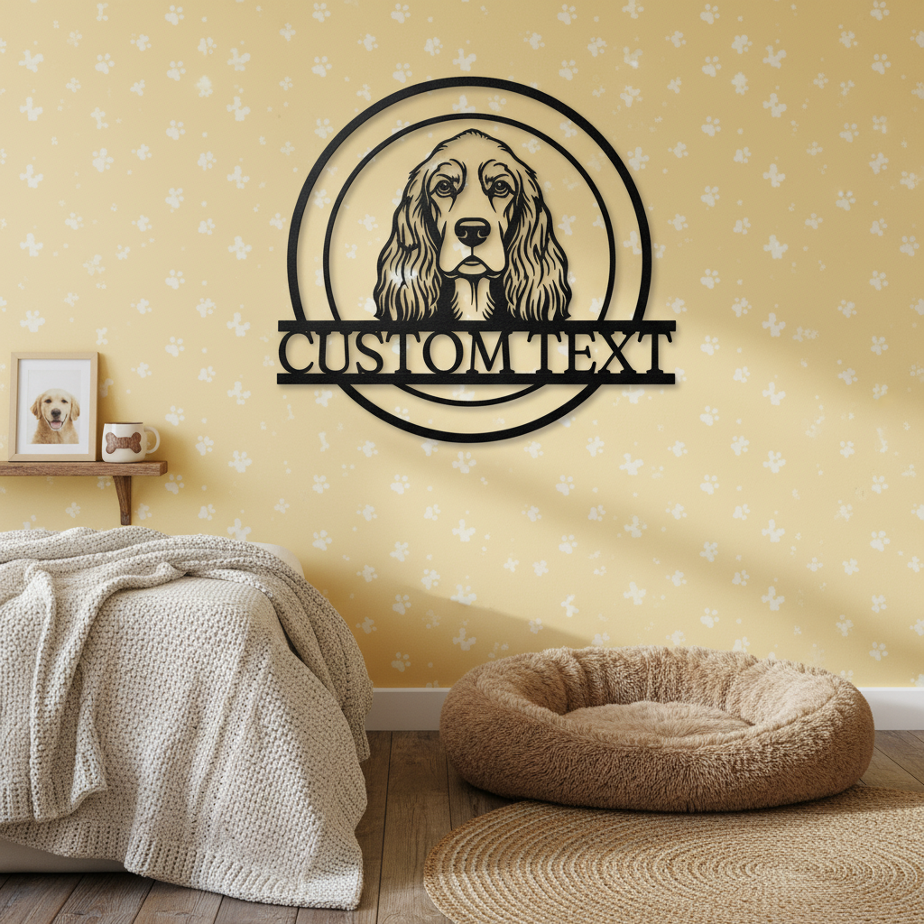 Personalized Cocker Spaniel metal sign with dog name in black steel – image 5