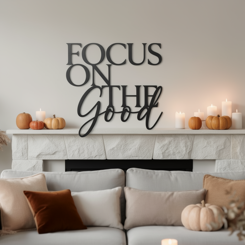Focus on the good metal word sign in black steel as inspirational wall art – image 7