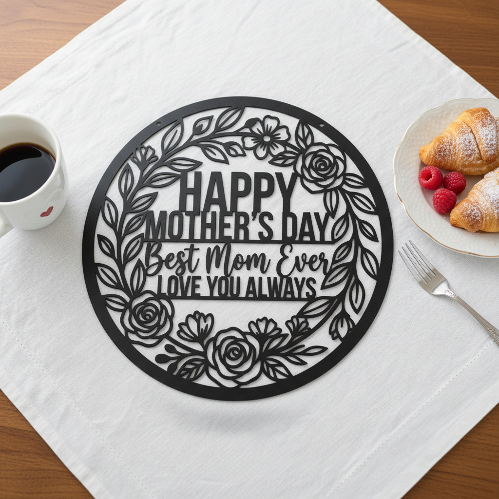 Happy Mother's Day Best Mom Ever Metallschild rund mit Blumenkranz – Bild 10