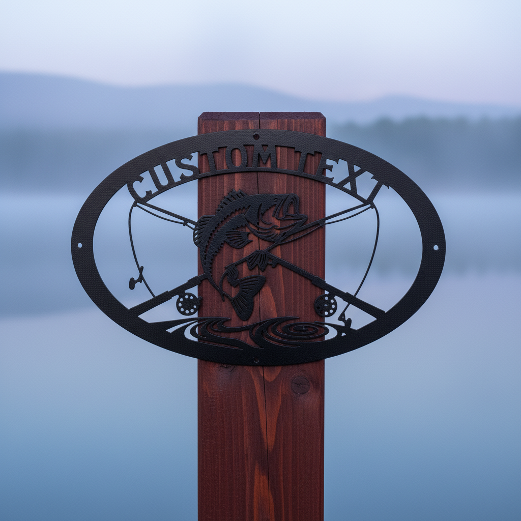 Personalisiertes Barsch Angeln Schild mit gekreuzten Ruten oval – Bild 8