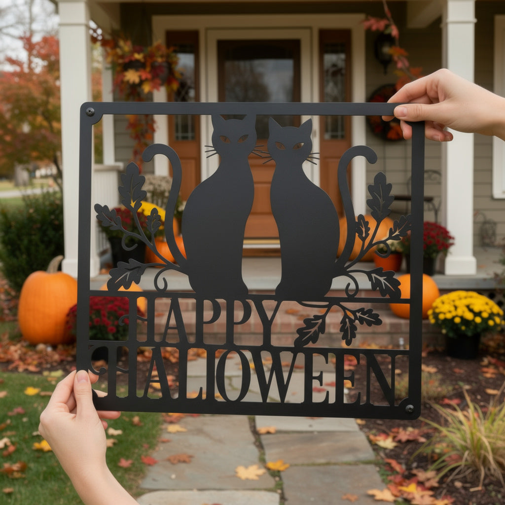 Happy Halloween schwarze Katzen Metallschild