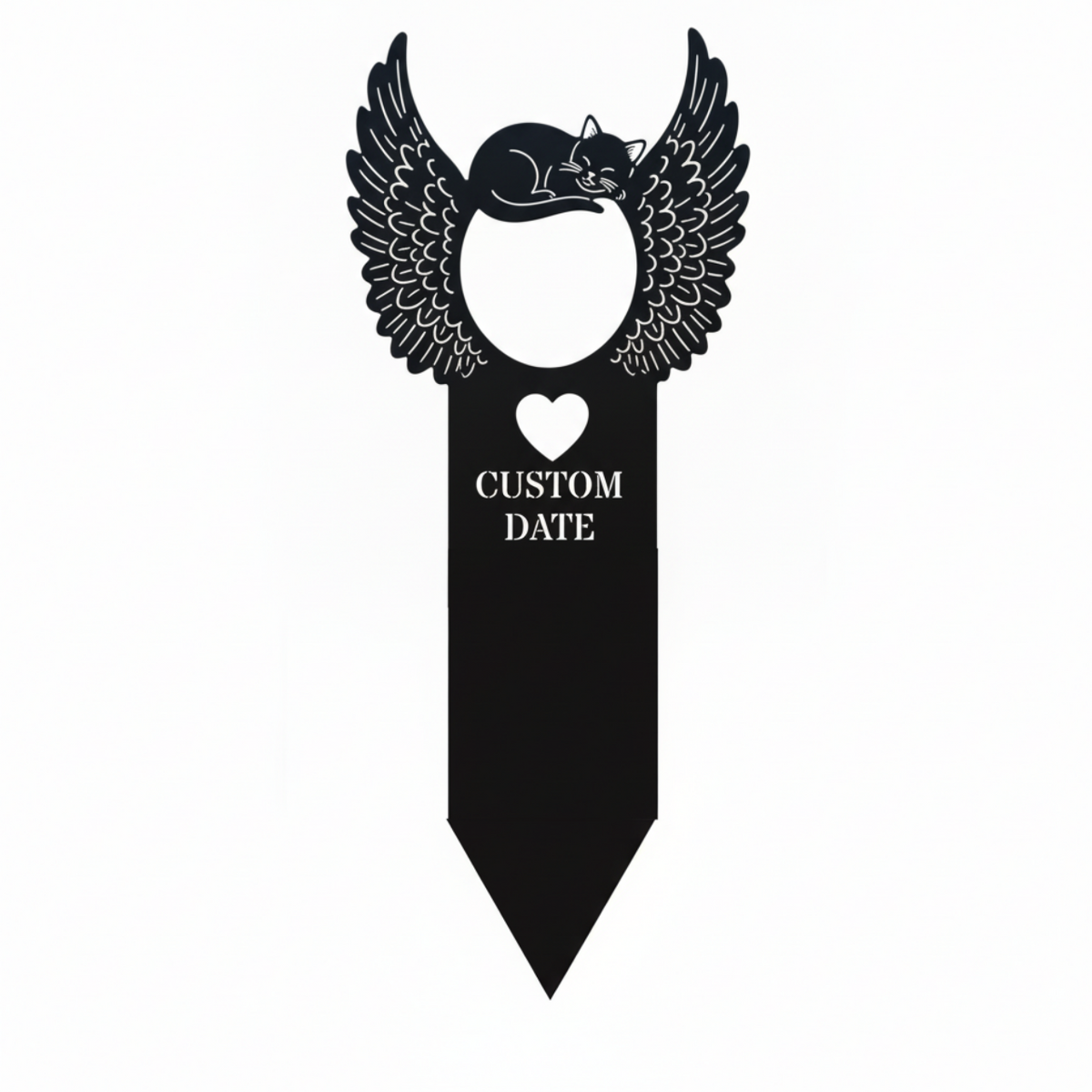 Personalized cat memorial garden stake with sleeping cat and angel wings in black steel – image 8