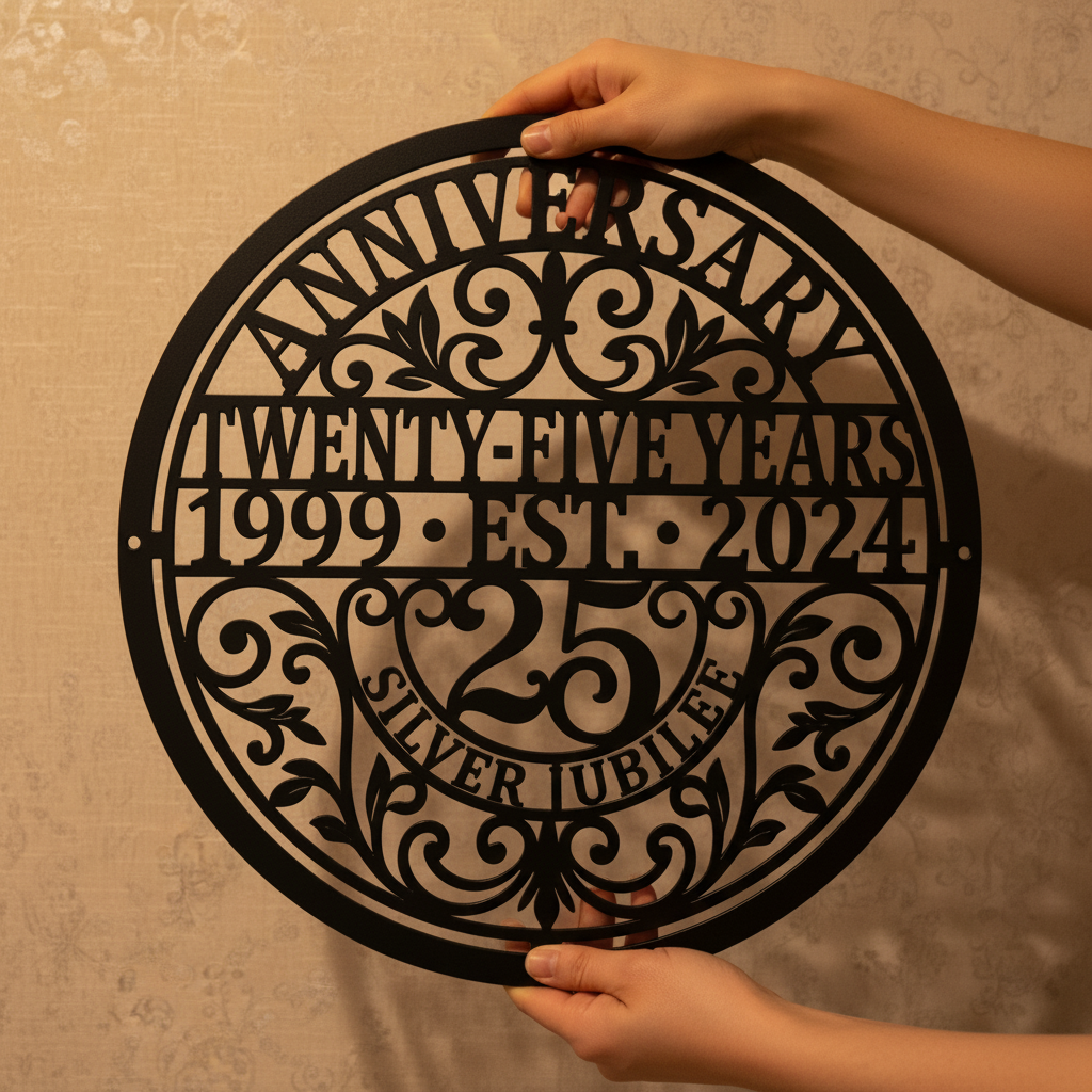 Personalized round 25th anniversary metal sign with names and date – image 10