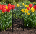 Personalized flamingo couple garden stake with name in black steel