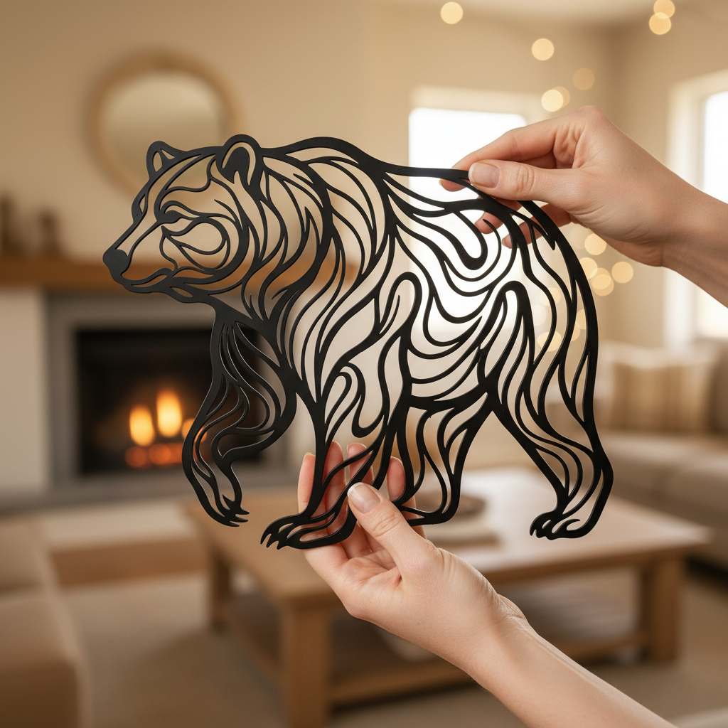 Personalisiertes Grizzlybär Metallschild als Silhouette mit Namen aus schwarzem Stahl – Bild 9