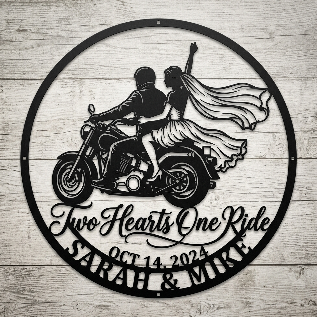 Motorrad Hochzeit Metallschild