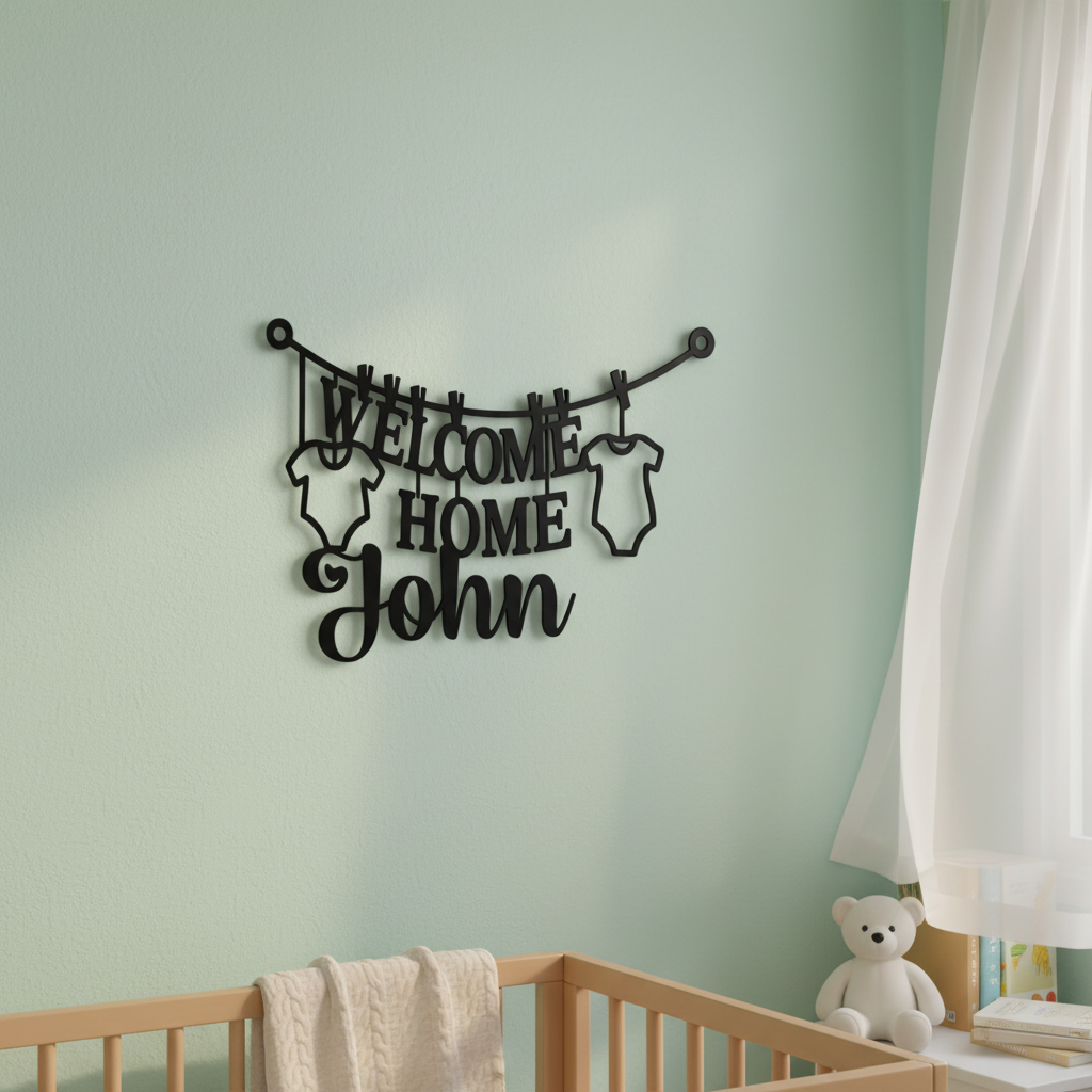 Personalisiertes Babyschild Welcome Home Baby mit Wäscheleine, Namen und Geburtsdaten – Bild 9