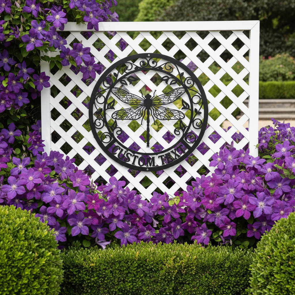Personalisiertes Libelle mit filigranen Ranken Metallschild rund – Bild 6