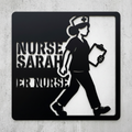 Personalized square nurse metal sign with clipboard, stethoscope and name in black steel