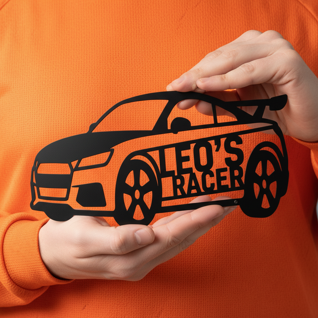 Personalisiertes Namensschild Rennauto fürs Kinderzimmer aus schwarzem Stahl – Bild 10