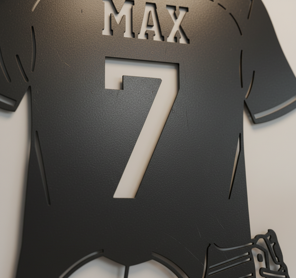 Personalisiertes Fußballtrikot Metallschild mit Name und Nummer aus Stahl – Bild 3