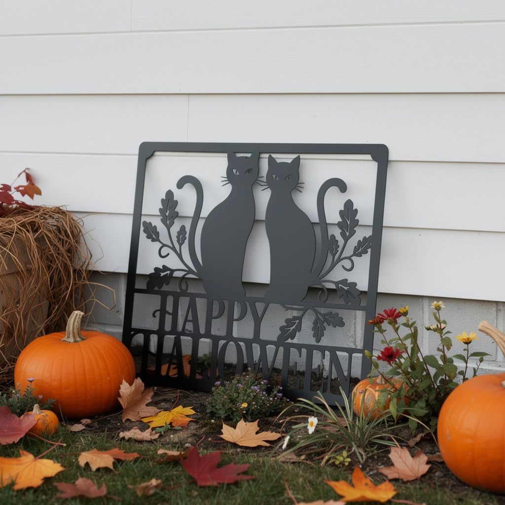 Happy Halloween schwarze Katzen Metallschild