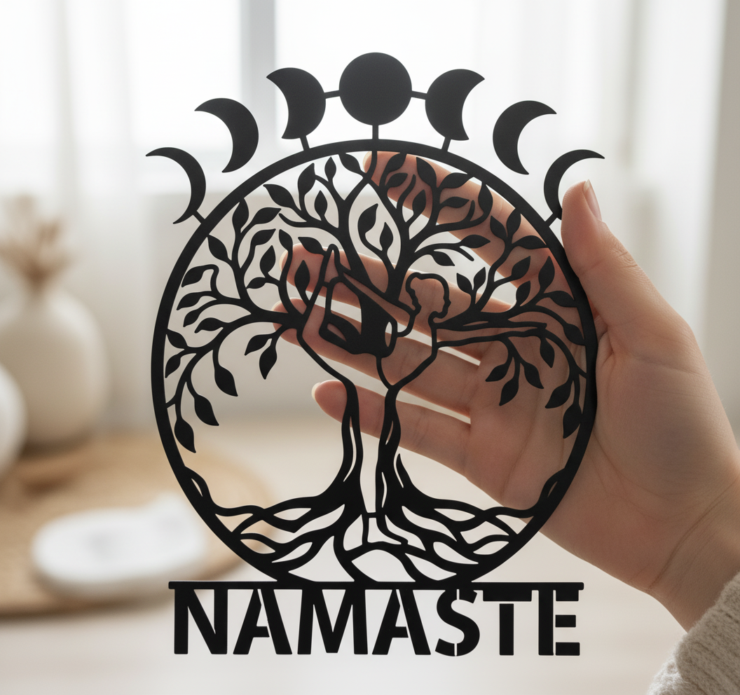Mondphasen Lebensbaum Yoga Namaste Metall Wanddeko – Bild 4