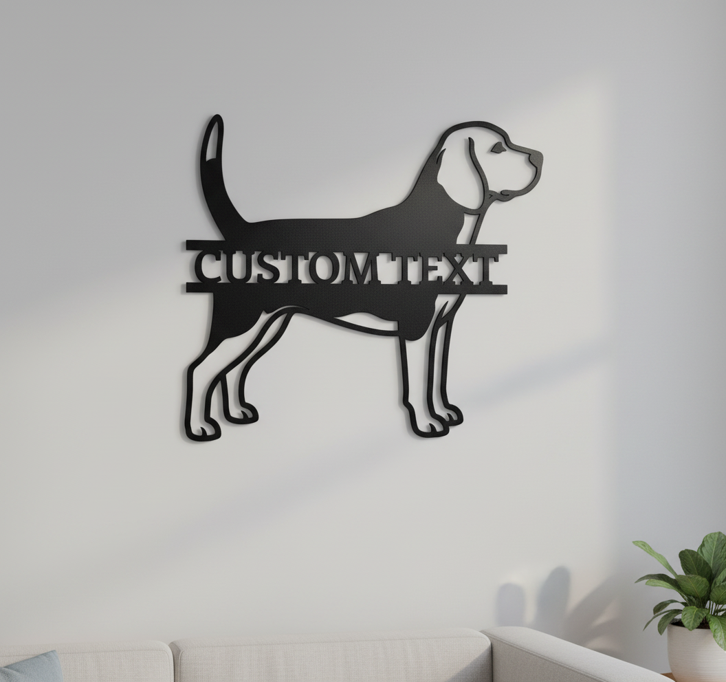 Personalized Beagle metal sign with dog name in black steel – image 5