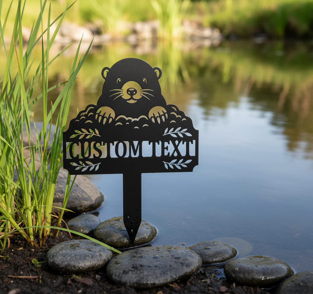 Personalisierter Maulwurf Gartenstecker mit Maulwurfshügel – Bild 4