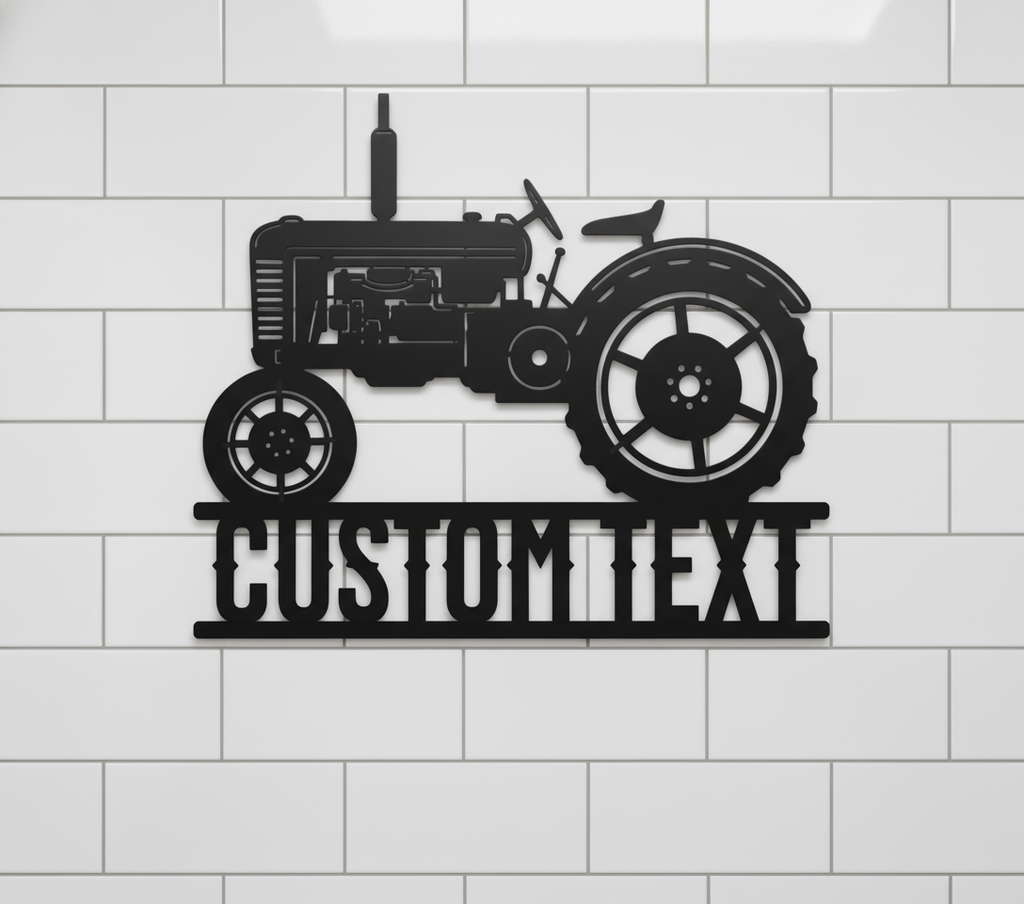 Personalized vintage tractor metal sign with farm name in black steel – image 7