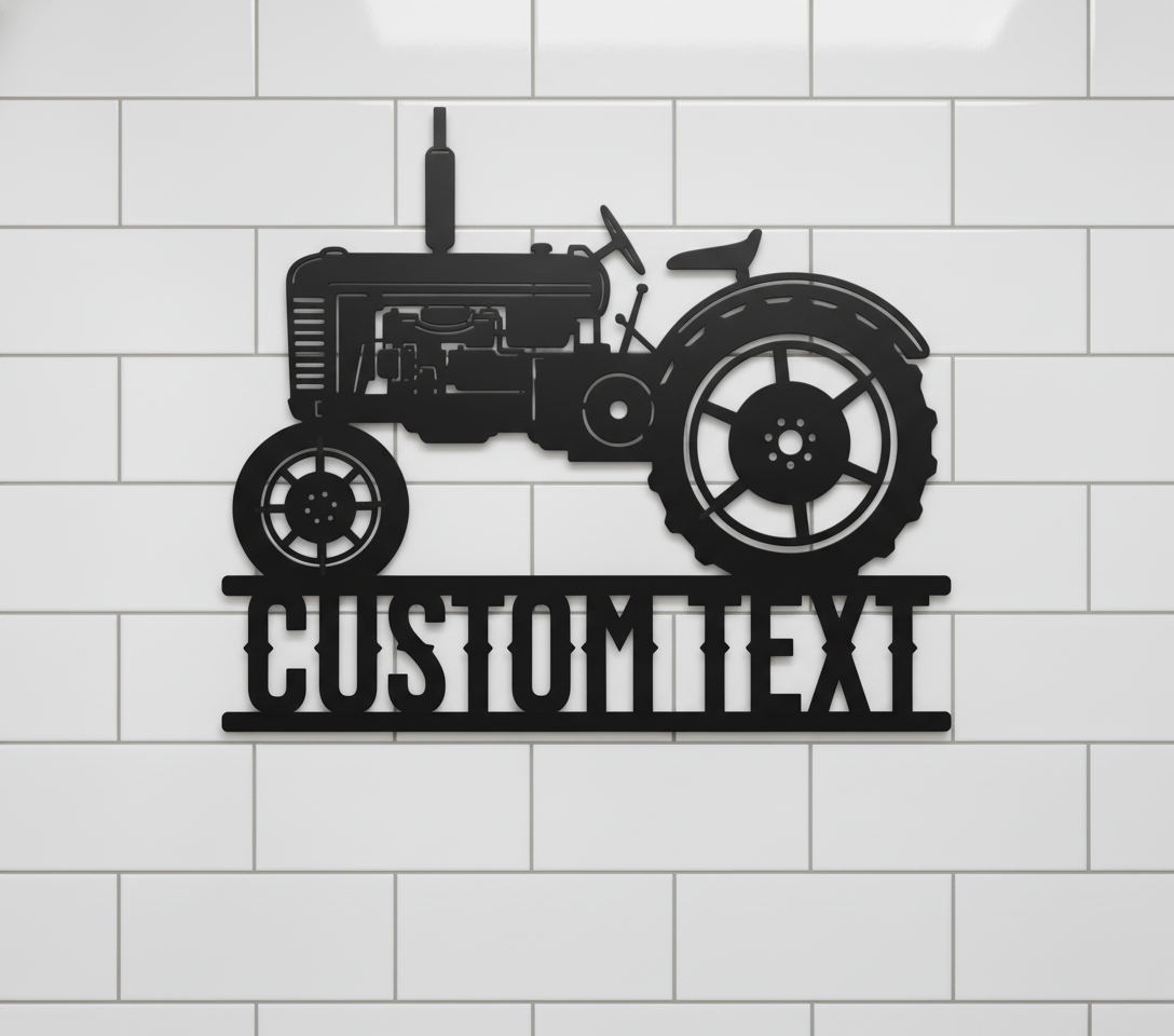 Personalized vintage tractor metal sign with farm name in black steel – image 7