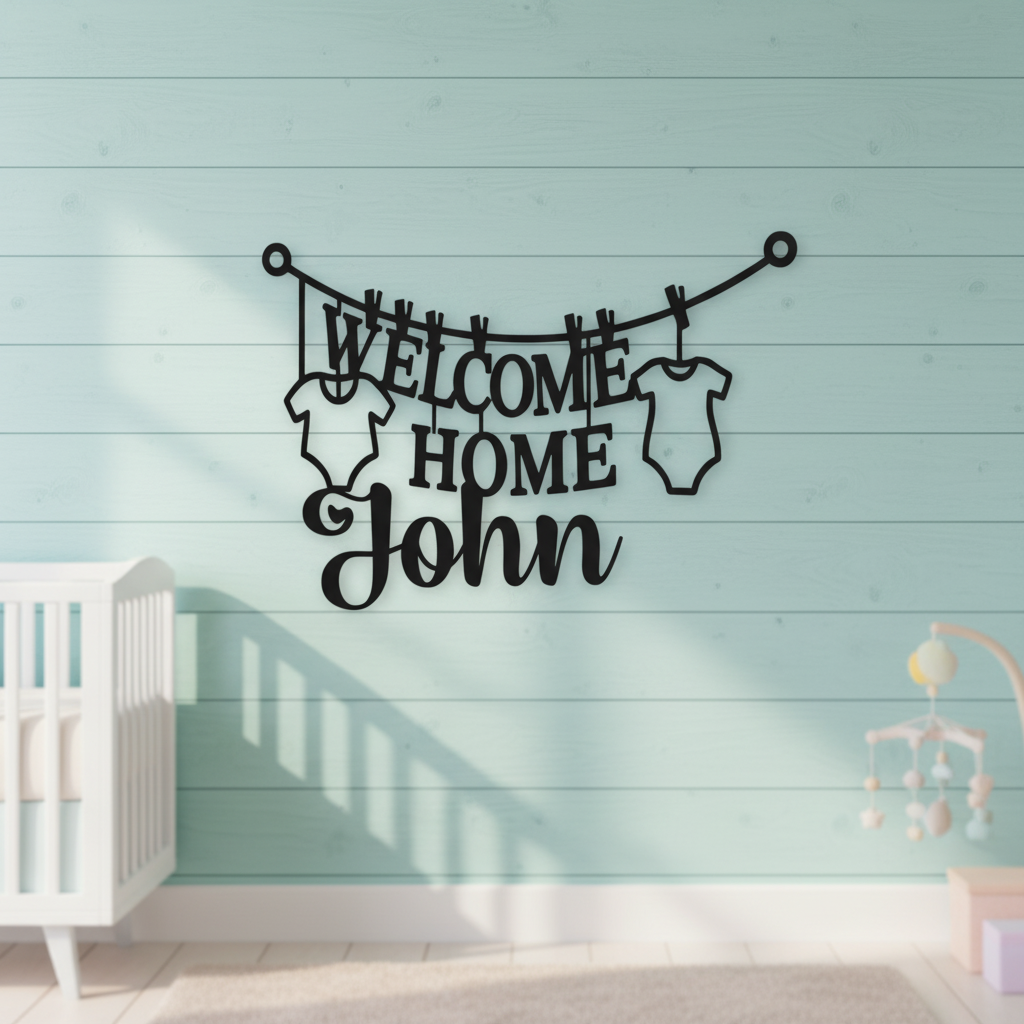 Personalisiertes Babyschild Welcome Home Baby mit Wäscheleine, Namen und Geburtsdaten – Bild 6