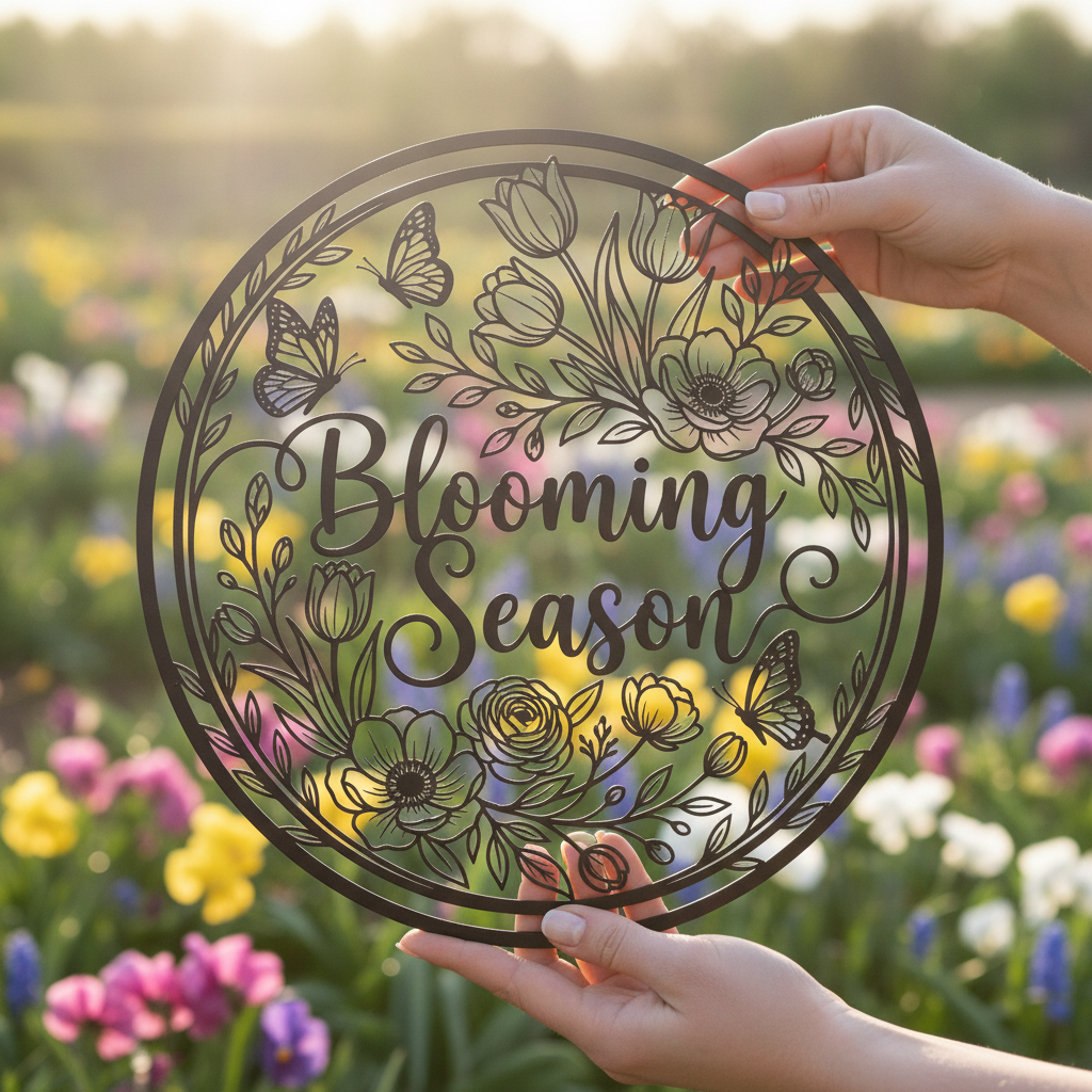 Blooming Season Blumen und Schmetterlinge Metallschild rund – Bild 3