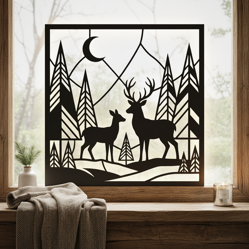 Personalized deer family name sign with forest and mountains in black steel – image 10