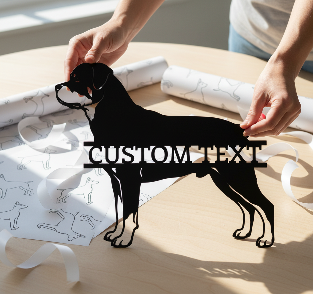 Personalisiertes Rottweiler Metallschild mit Hundenamen aus schwarzem Stahl – Bild 10