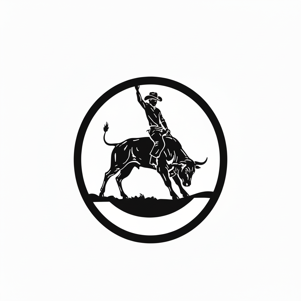 Personalized round rodeo bull rider metal sign with name in black steel