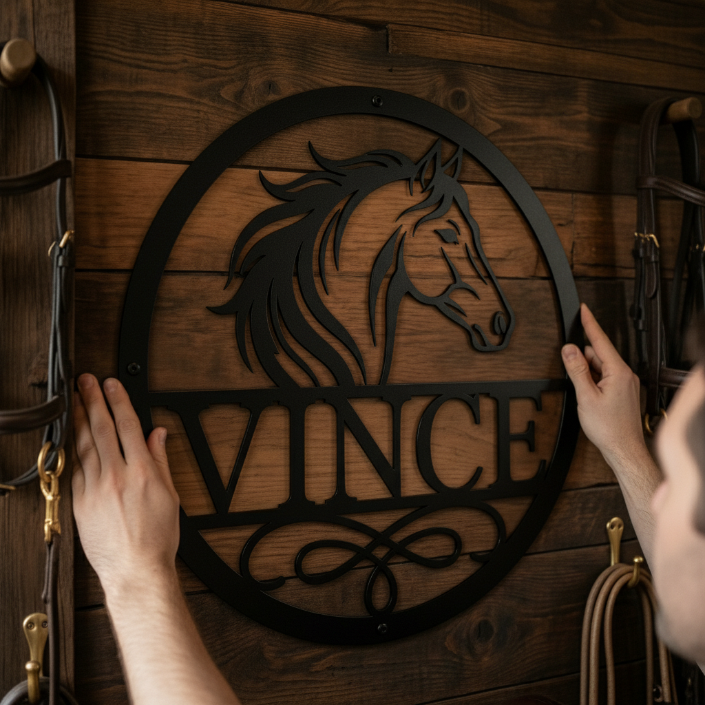 Personalisiertes Stallschild rund mit Pferdekopf – Bild 7