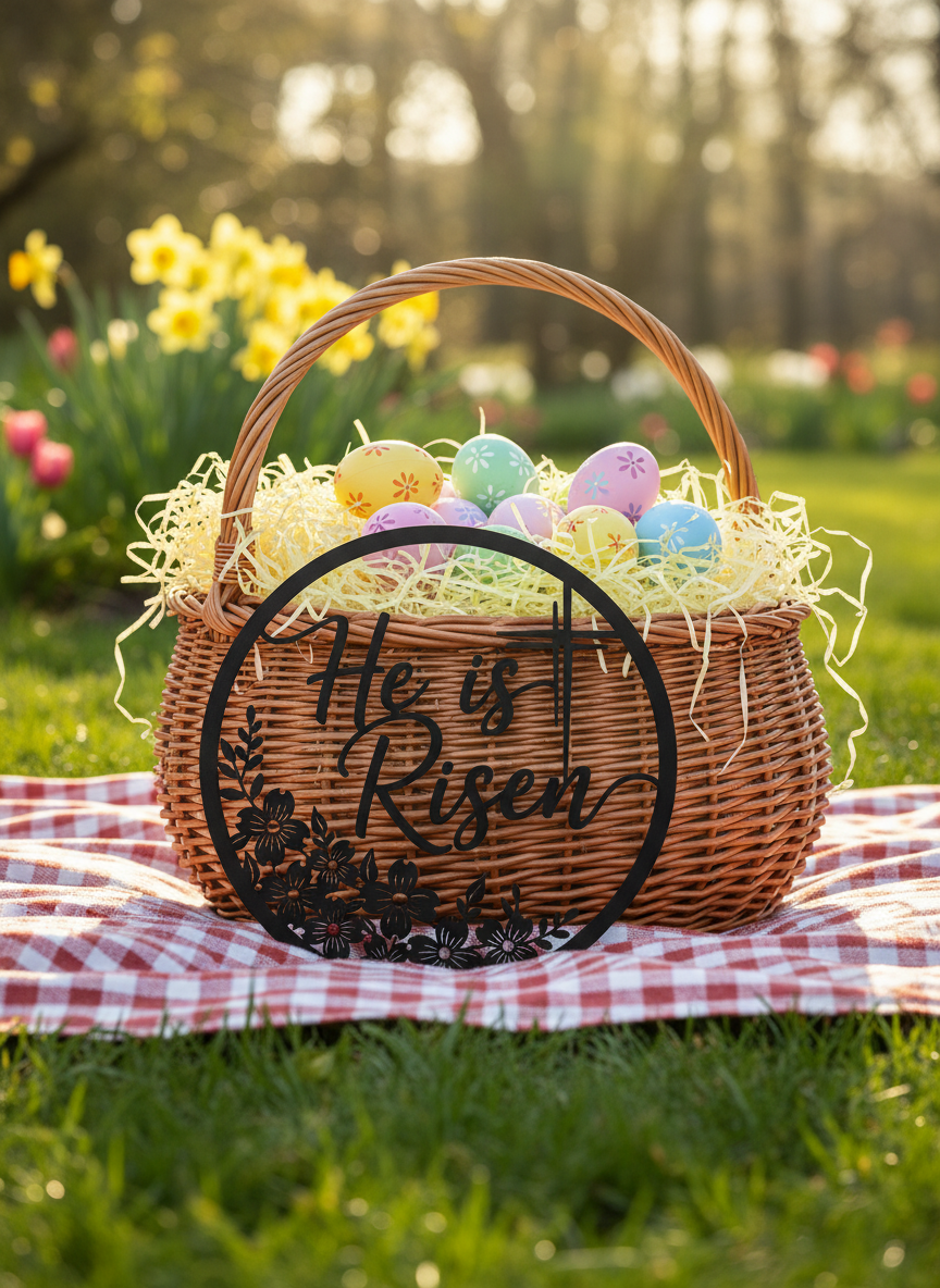 Personalized He Is Risen Easter metal sign in black steel – image 4