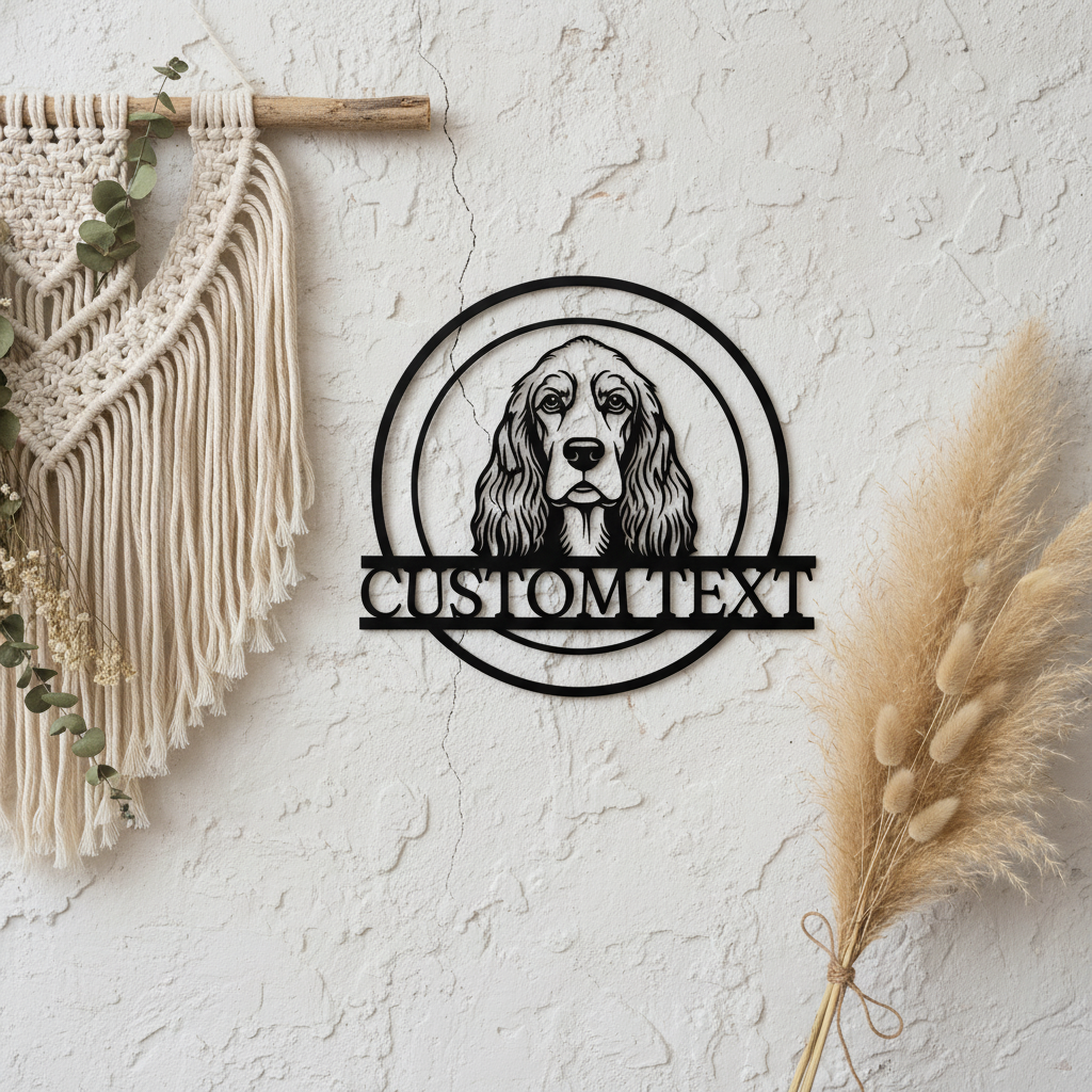 Personalized Cocker Spaniel metal sign with dog name in black steel