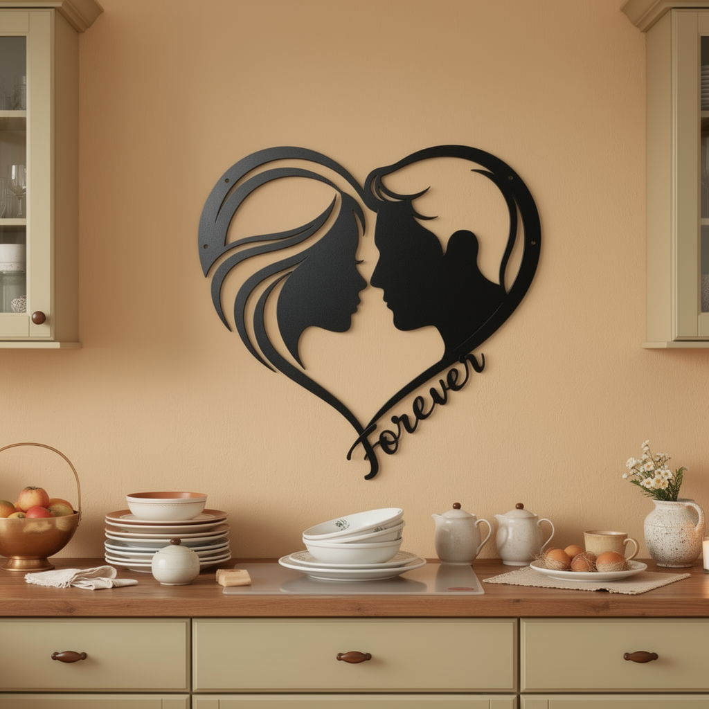 Wanddeko Metall Herz mit Paar-Silhouette und Forever aus schwarzem Stahl – Bild 7